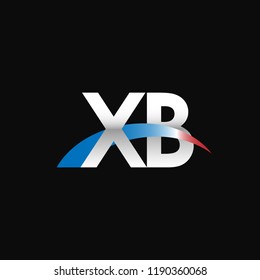 Initial letters XB overlapping movement swoosh logo, metal silver blue red color on black background
