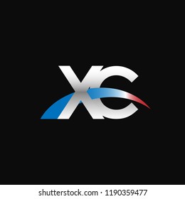 Initial letters XC overlapping movement swoosh logo, metal silver blue red color on black background