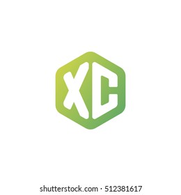 Initial letters XC rounded hexagon shape green simple modern logo