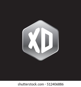 Initial letters XD rounded hexagon shape silver modern logo