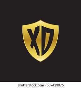Initial letters XD, XO, shield shape gold logo