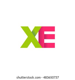 Initial letters XE overlapping fold logo green magenta