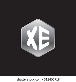 Initial letters XE rounded hexagon shape silver modern logo