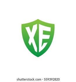 Initial letters XE shield shape green simple logo
