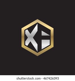 Initial letters XF negative space hexagon shape logo silver gold