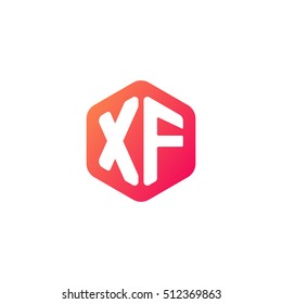 Initial letters XF rounded hexagon shape red orange simple modern logo