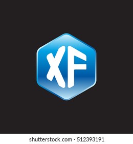 Initial letters XF rounded hexagon shape blue modern logo