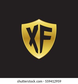 Initial letters XF shield shape gold logo