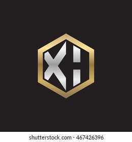 Initial letters XH negative space hexagon shape logo silver gold