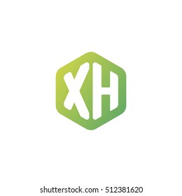 Initial letters XH rounded hexagon shape green simple modern logo