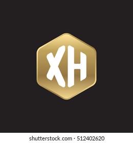 Initial letters XH rounded hexagon shape gold modern logo