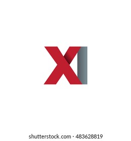Initial letters XI overlapping fold logo red gray