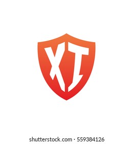 Initial letters XI shield shape red simple logo