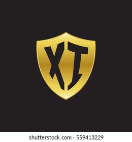 Initial letters XI shield shape gold logo