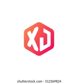 Initial letters XJ rounded hexagon shape red orange simple modern logo