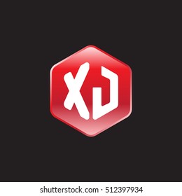 Initial letters XJ rounded hexagon shape red modern logo
