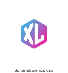 Initial letters XL rounded hexagon shape blue pink purple simple modern logo