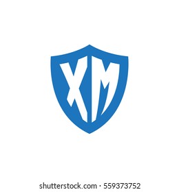 Initial letters XM shield shape blue simple logo