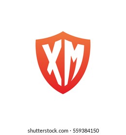 Initial letters XM shield shape red simple logo