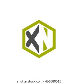 Initial letters XN negative space hexagon shape logo green black gray