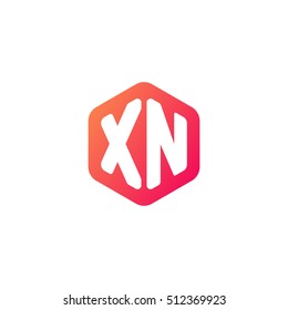 Initial letters XN rounded hexagon shape red orange simple modern logo