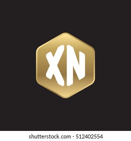 Initial letters XN rounded hexagon shape gold modern logo