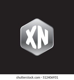 Initial letters XN rounded hexagon shape silver modern logo