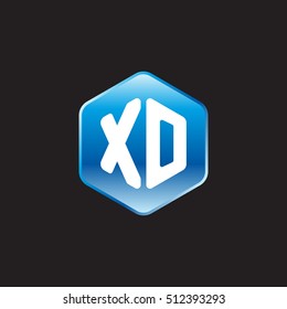 Initial letters XO rounded hexagon shape blue modern logo