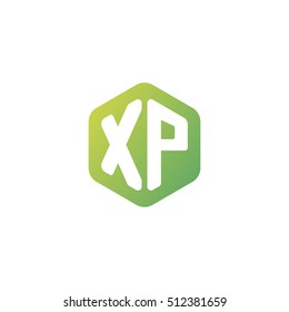 Initial letters XP rounded hexagon shape green simple modern logo