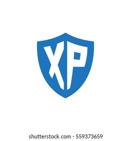 Initial letters XP shield shape blue simple logo