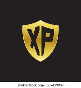 Initial letters XP shield shape gold logo