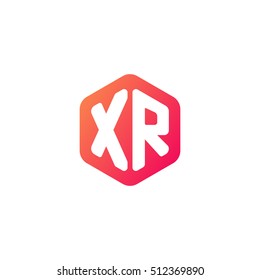 Initial letters XR rounded hexagon shape red orange simple modern logo