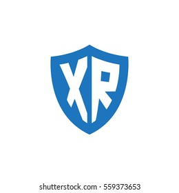 Initial letters XR shield shape blue simple logo