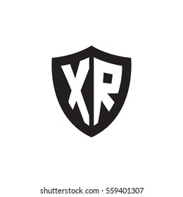 Initial letters XR shield shape black monogram logo