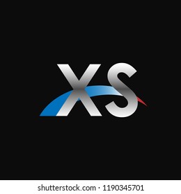Initial letters XS overlapping movement swoosh logo, metal silver blue red color on black background