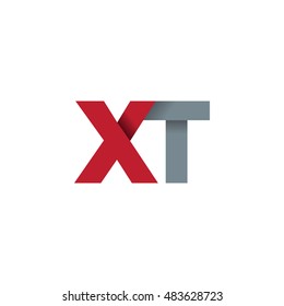 Initial letters XT overlapping fold logo red gray