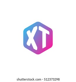 Initial letters XT rounded hexagon shape blue pink purple simple modern logo