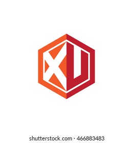 Initial letters XU hexagon shape logo red orange