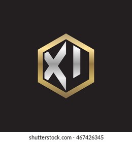 Initial letters XU negative space hexagon shape logo silver gold