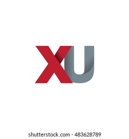 Initial letters XU overlapping fold logo red gray