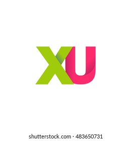 Initial letters XU overlapping fold logo green magenta