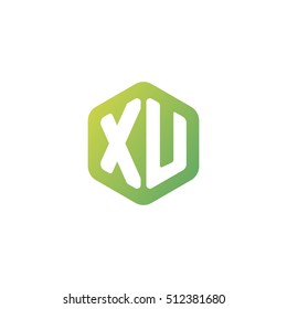 Initial letters XU rounded hexagon shape green simple modern logo