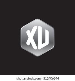 Initial letters XU rounded hexagon shape silver modern logo