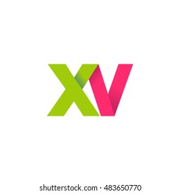 Initial letters XV overlapping fold logo green magenta