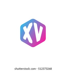 Initial letters XV rounded hexagon shape blue pink purple simple modern logo