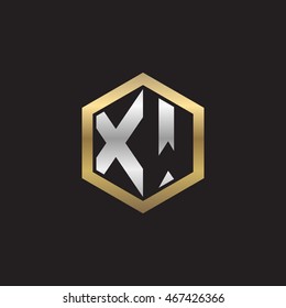 Initial letters XW negative space hexagon shape logo silver gold