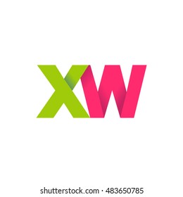 Initial letters XW overlapping fold logo green magenta