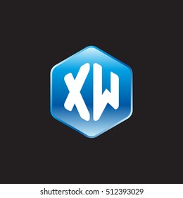 Initial letters XW rounded hexagon shape blue modern logo