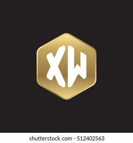 Initial letters XW rounded hexagon shape gold modern logo