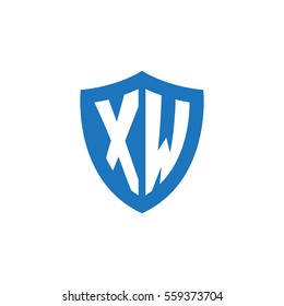 Initial letters XW shield shape blue simple logo